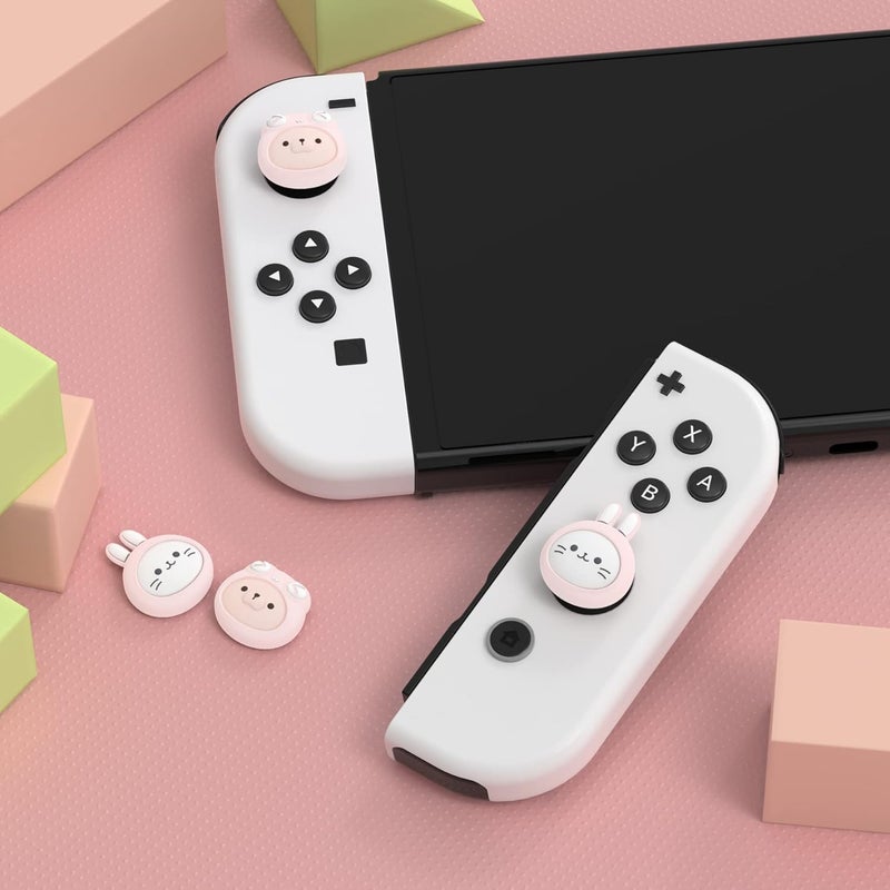 playvital Joystick Caps for Nintendo Switch, Thumbstick Grips for Switch Lite, Analog Cover for OLED Joycon Thumb Grip Caps - Pink Cosplaying Kitten & Puppy - Image 2